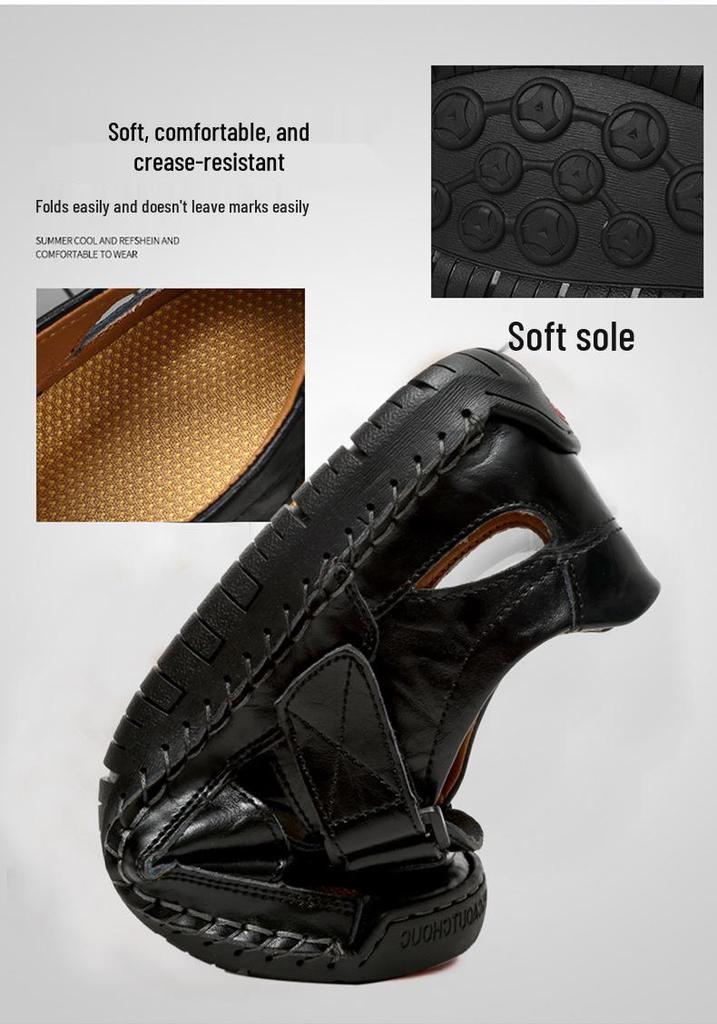 2024 Spring Men's Microfiber Leather Sandals: Closed-Toe, Breathable, Lightweight, and Portable