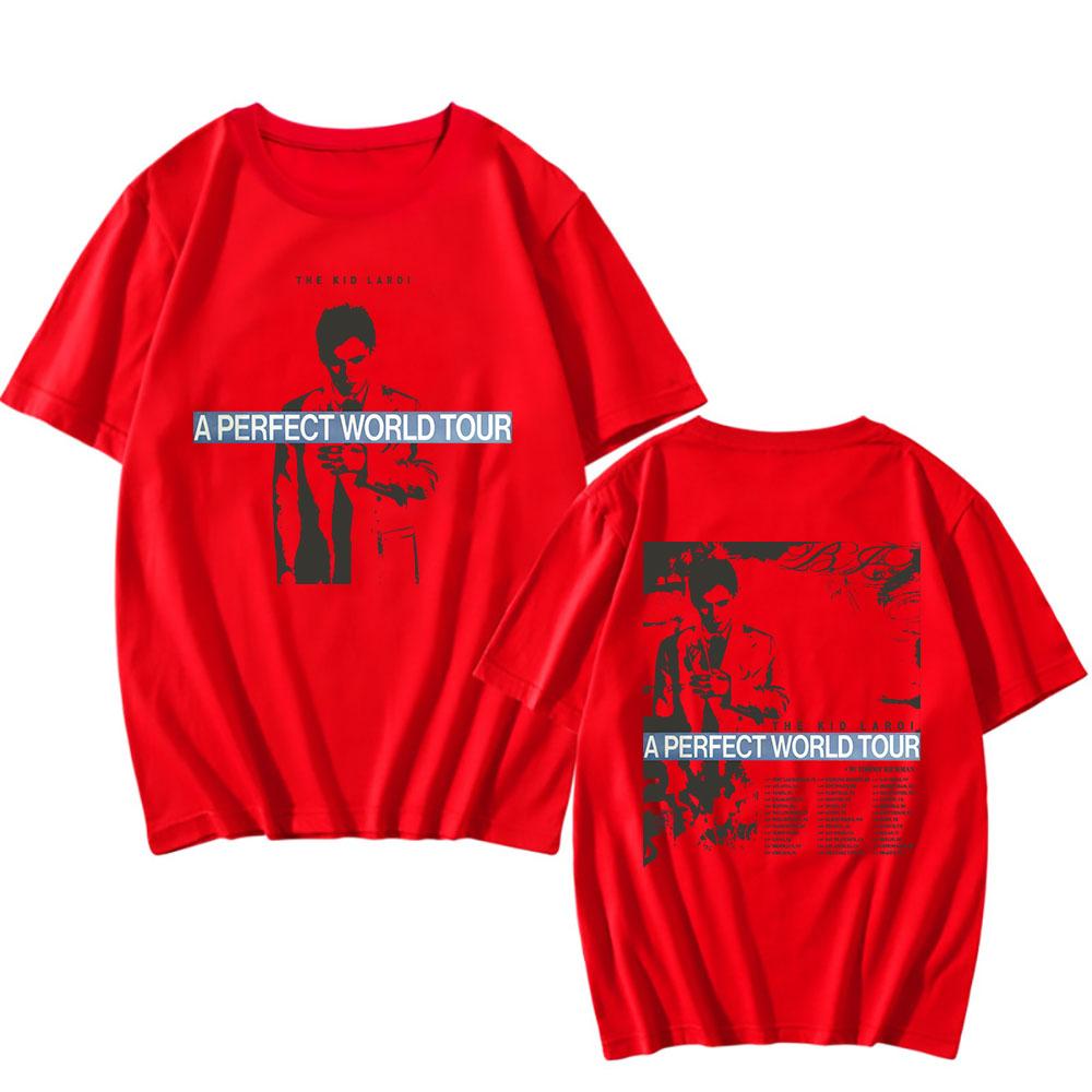 

The Kid LAROI A PERFECT WORLD TOUR 2026 T-shirt Short Sleeve Summer Cotton Male Tshirts Unisex Streetwear Fashion Tops XXL червоний