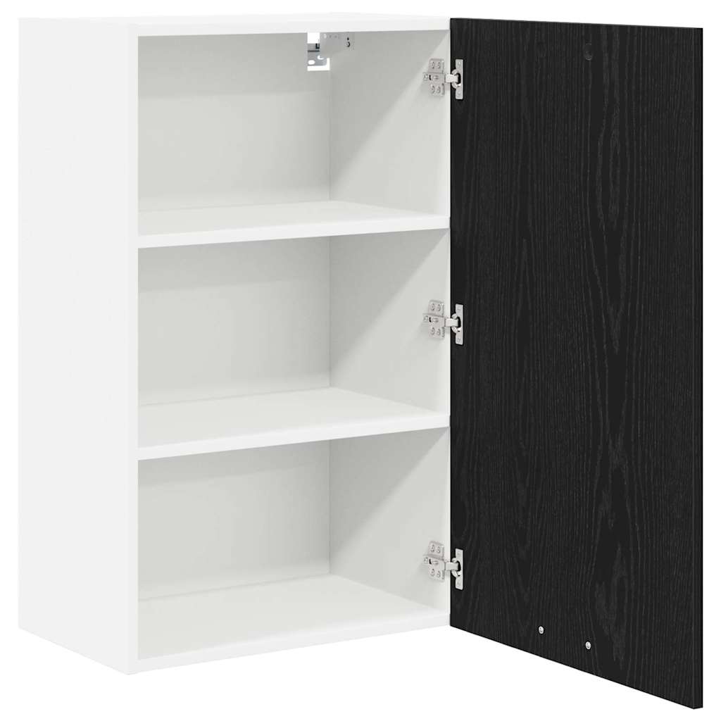 Hanging Cabinet with Door Black Oak and White 50 x 31 x 80 cm
