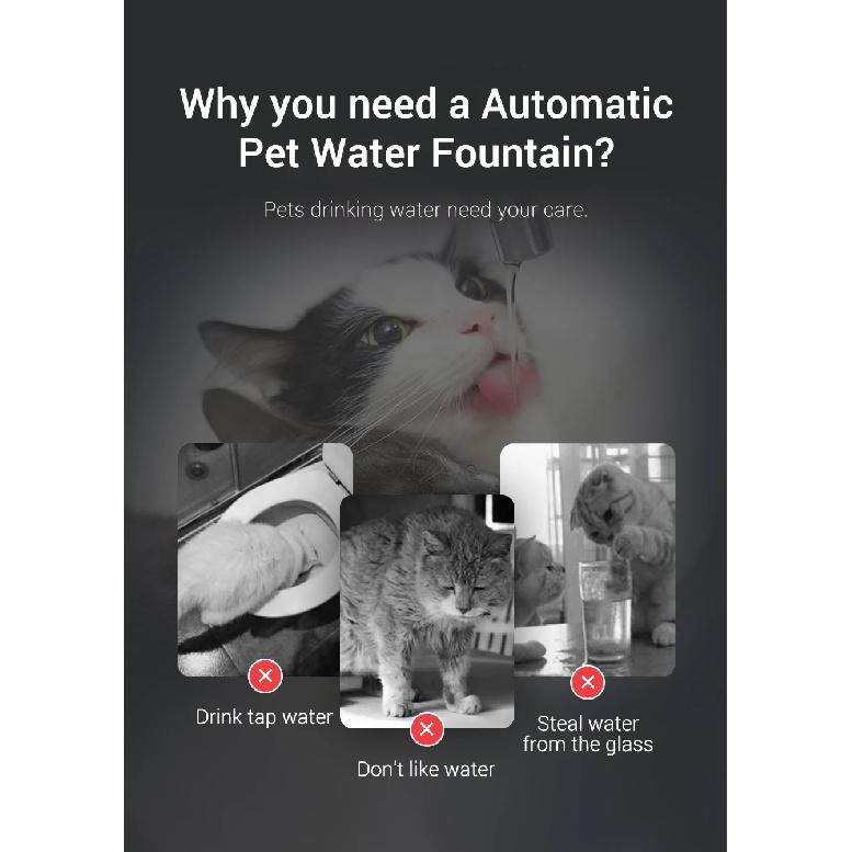 ROJECO Cat Water Fountain Filter LED Automatic Pet Water Dispenser For Cat Accessories Auto Drinker for Cats Drinking Fountain