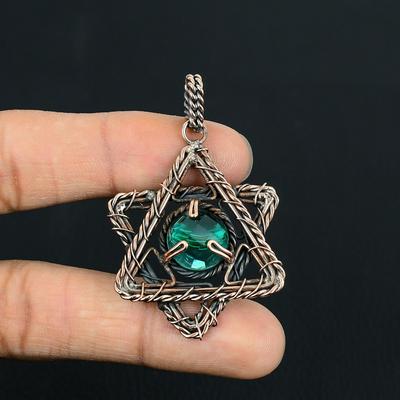 Unieke Tsavoriet Edelsteen Handgemaakte Puur Koper Draad Gewikkelde Hanger Sieraden