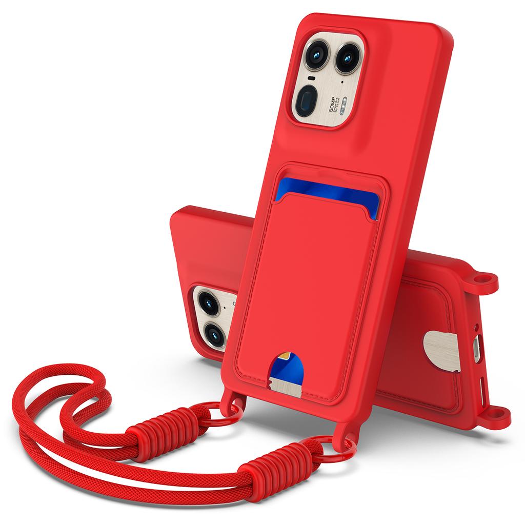 For Motorola Moto X50 Ultra 5G/Motorola Edge 50 Ultra 5G Liquid Silicone Case Phone Back Cover with Card Holder and Short Strap