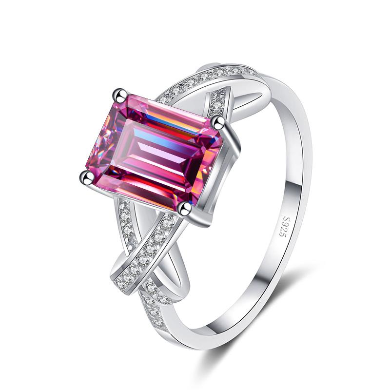 Bague Ringen Radiant Cut 3ct Moissanite Diamond Ring For Women Sparkly Halo Wedding Promise Band Platinum Plated 925 Silver