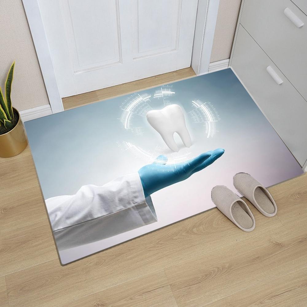 Dental Theme Pattern Door Mat Tooth Designs Smoke Technological Robotic Elements Dental Clinic Door Mat Dental Clinic Door Mat