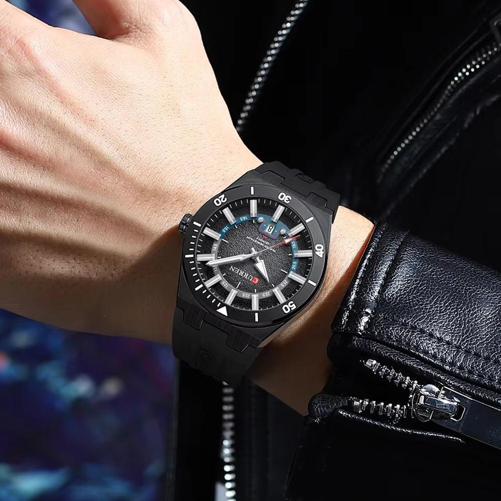 CURREN Men's Quartz Watch Fashion Date Display Luminous Waterproof Silicone Strap Sports Wristwatch