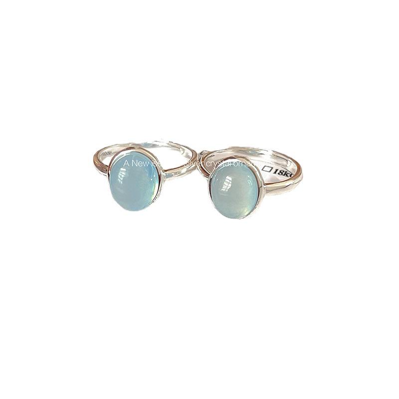 Sky Blue Oval Zircon Adjustable Ring for Women - Elegant Light Luxury Index Finger Band