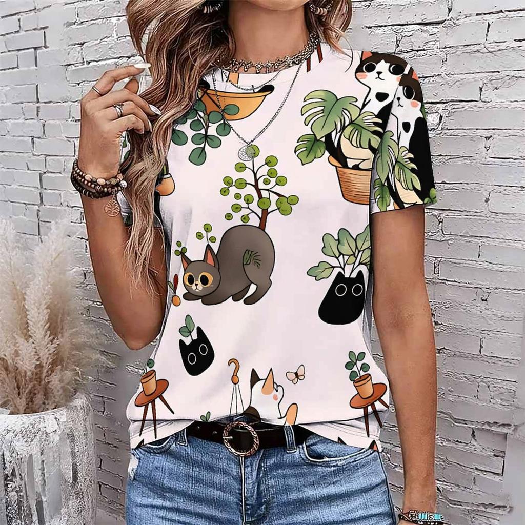 Fashion Women Retro Animal Patterns Print T Shirt Funny Casual O-neck Short Sleeves T-shirt Summer Female Tee Shirt