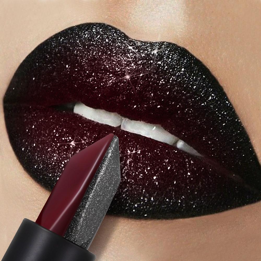 Dual Color Pearl Lipstick Red & Black Two-Tone Lipstick with Gold Shimmer Hydrating Watery Glossy Finish Long-Lasting Non-Sticky Lip Makeup