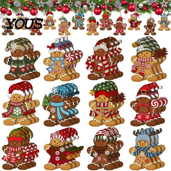 Holiday Scene Layout Accessories Gingerbread Man Wooden Pendant for Christmas Tree Decoration, Rustic Xmas Hanging Traditional Crafts Ornaments
