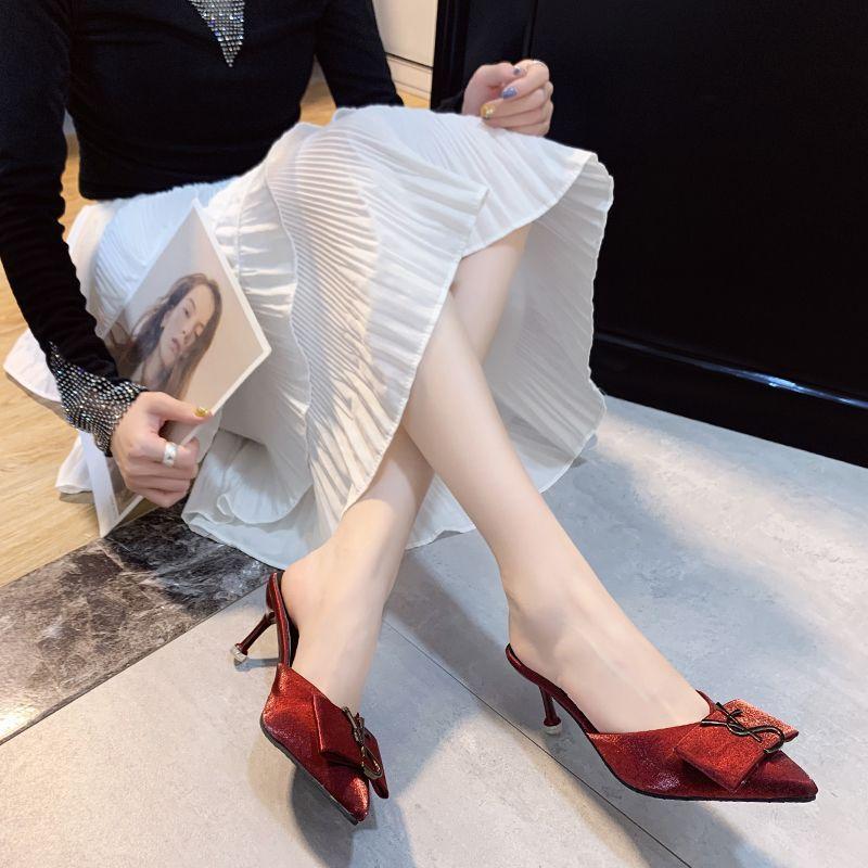 Fashion outer wear thin heel lazy cool slippers 2025 summer new fairy bag head high heel half drag shoes female summer outer wear