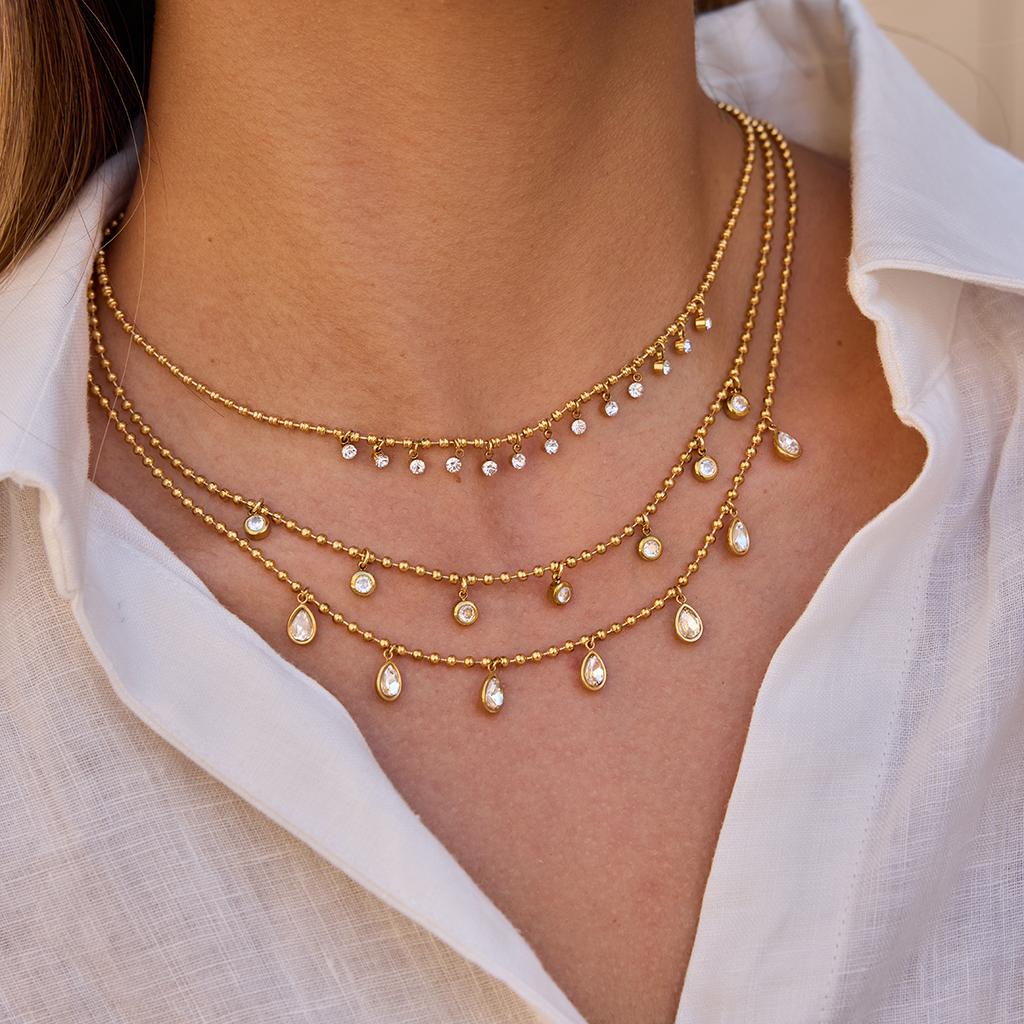 Youthway Water Drop Zircon Pendant Necklace For Women Minimalist Gold Plated Stainless Steel Necklace Fashion Jewelry Gift