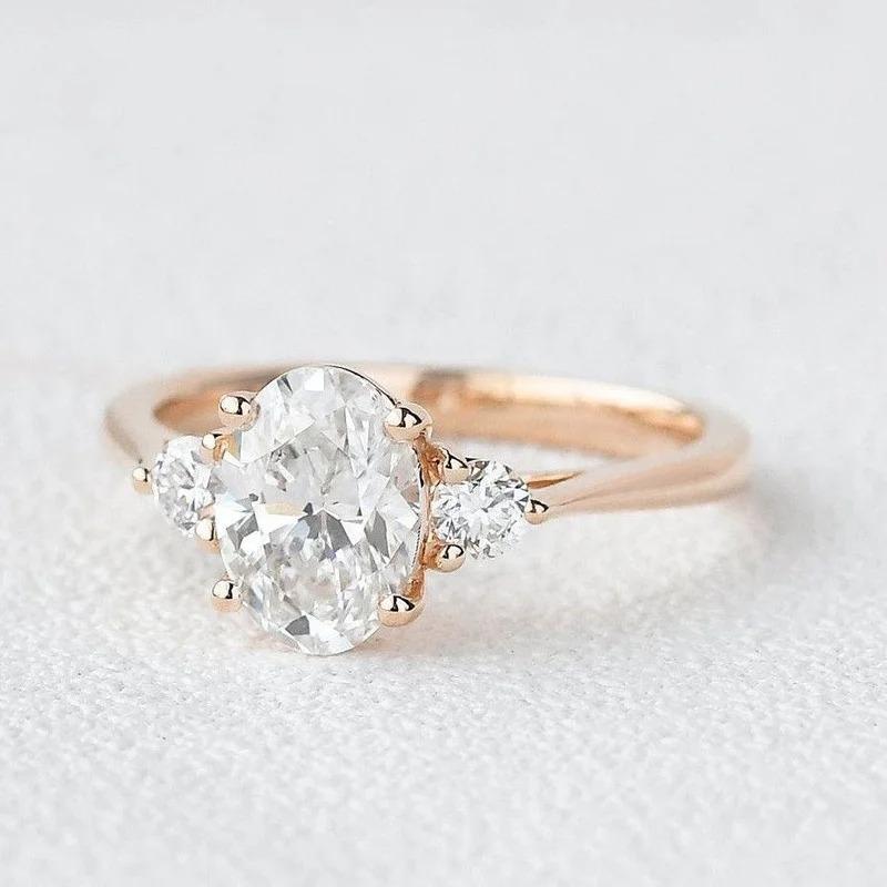 Oval Moissanite Engagement Ring 14K Yellow Gold Plated Silver Engagement Ring Vintage Engagement Ring