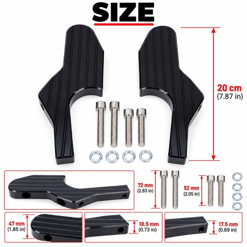 Ribbed Motorcycle Footboard Extensions for GTS300, Black Left and Right Set for Original Footrest Replacement or Modification Tasks