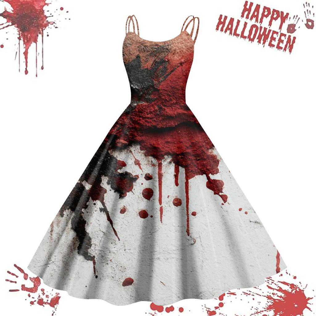 Kvinners avslappede Halloween-trykte seler vintage kjole
