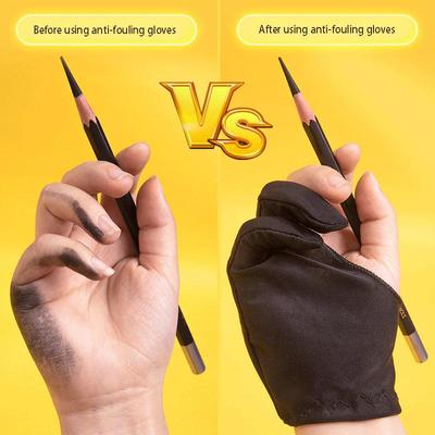 Dainayw – gants anti-salissure pour peinture, noirs, Anti-abrasion à deux doigts, professionnels pour croquis d'artiste, poudre de couleur, dessin plat