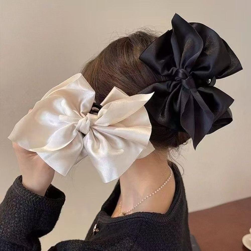 Shark Clip Big Bow Hairgrips Beige Black Grasping Clip Creative Hair Claw Women Girl Gift