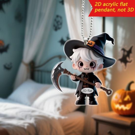 

2D Witch Acrylic Pendant Gothic Hanging Decoration Cartoon Witch Halloween Ornament for Backpack Car Keychain Decor C