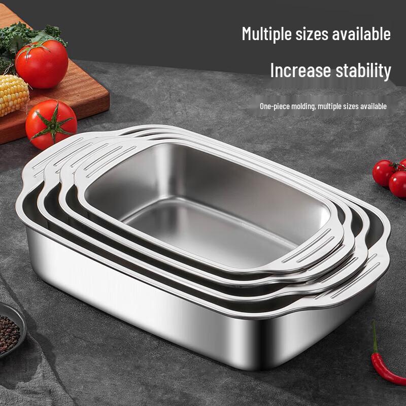 Huihuang Stainless Steel Deep Square Meal Plate with Oil Brush