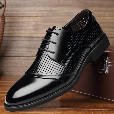 Summer Leather Shoes Men's Business Dress Leather Shoes Low-top Hollow Leather Shoes Men's Lace-up Breathable Men's Shoes