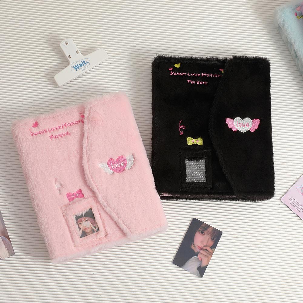 A5 Plush Binder Embroidery 6 Ring Magnetic Photo Album Kpop Photocard Holder Collect Book Storage Organizer