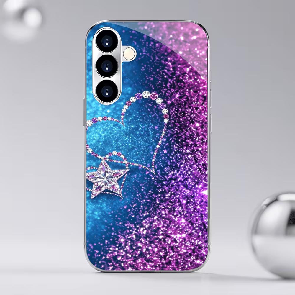 Trendy Bling Crystal Star Phone Case S26 Ultra Case S25 Ultra Case Glass for Samsung Galaxy S26 S25 S24 S23 S22 FE Ultra Plus