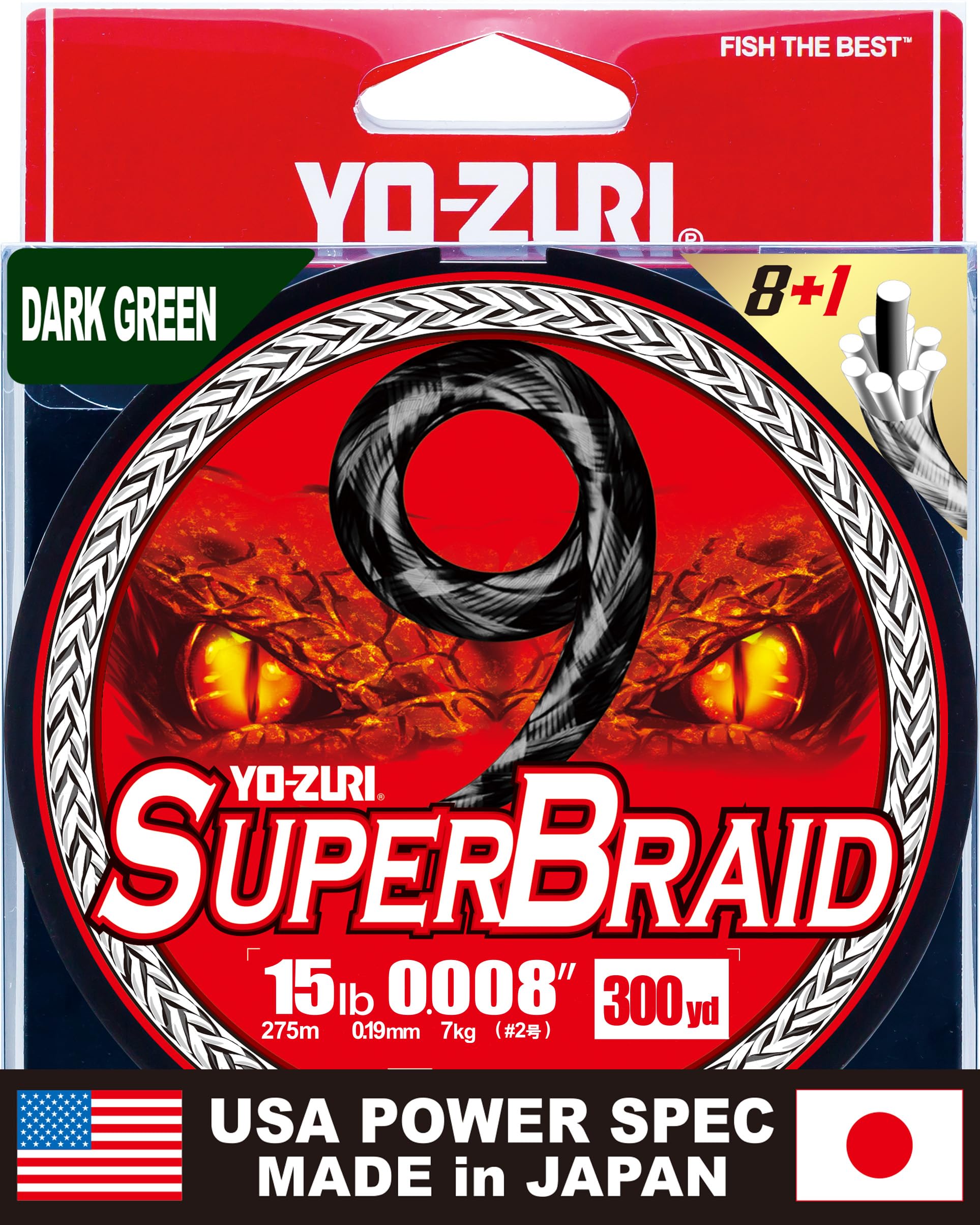 

PE Line Super Braid 9 300YDS 15Lbs Dark Green YO-ZURI Color