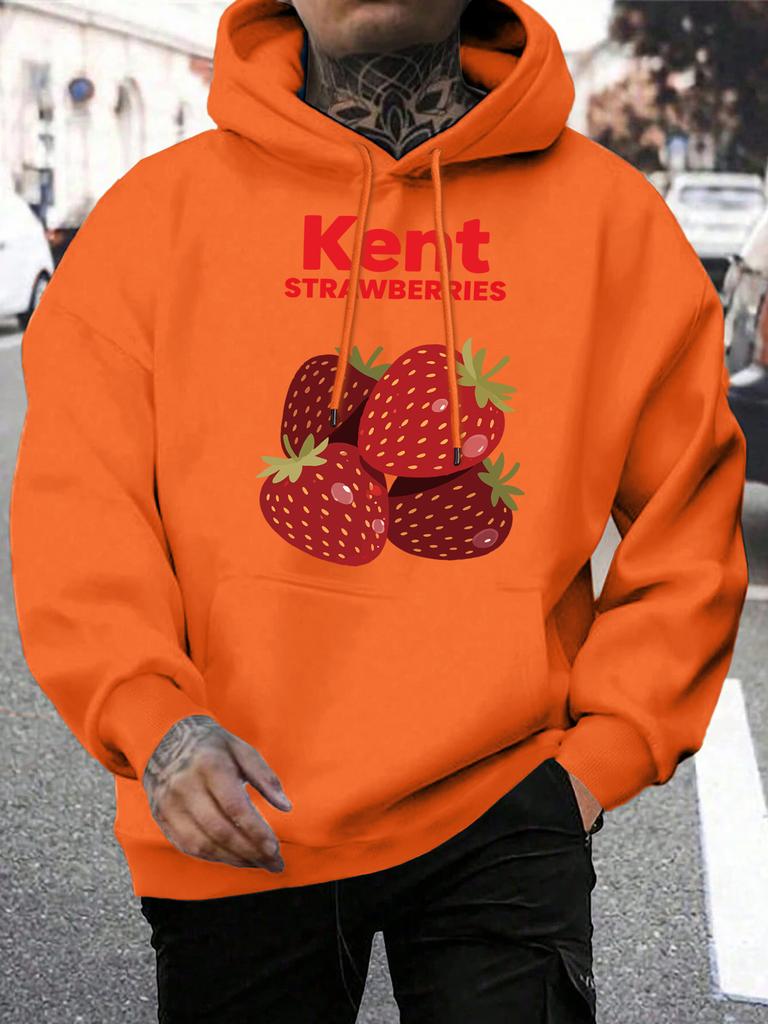 Kent Strawberries Fresh Fruit Printing Men Hoodies Fleece Casual Hoody Multicolor Loose Hoodie All-Match Pocket Pullovers