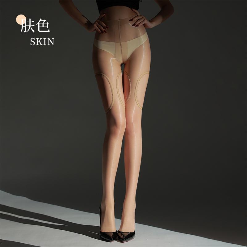 Sexy Women Fashion Four Side Hollow Out Pantyhose Sexy Oil Glossy Shiny Sheer See Through Maid Tights Slim Pantyhose
