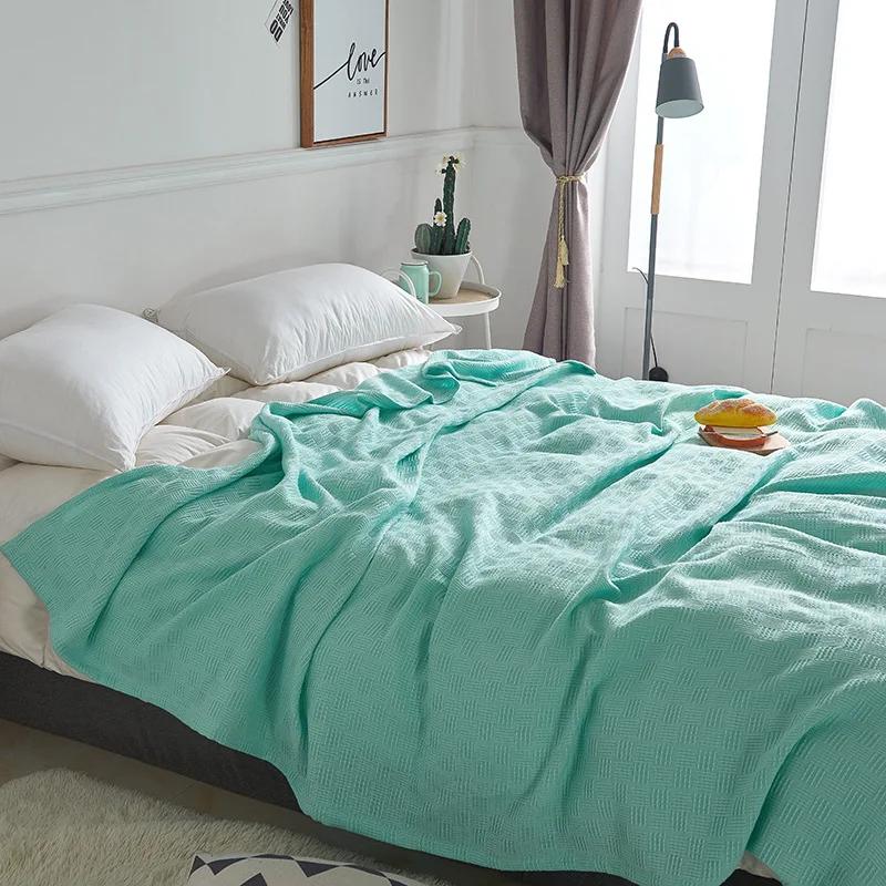 Soft Cozy 100% Cotton Throw Blanket Wide 150*200cm Plain Knitted Sofa Bed Cover Bedspreads Home Decor Thin Blanket