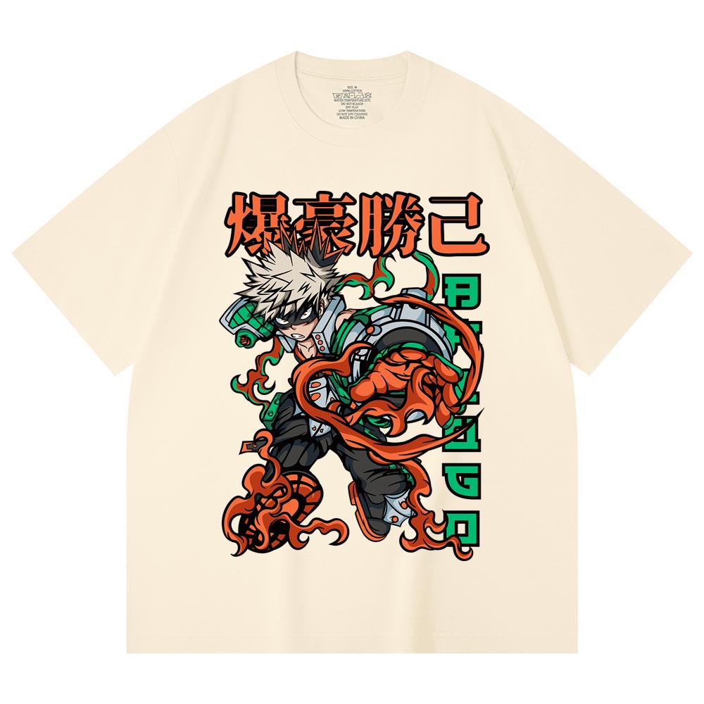 

230 Gsm 100% Cotton My Hero Academia V14 Bakugo Print Unisex Heavy Cotton T Shirt XS абрикосовый