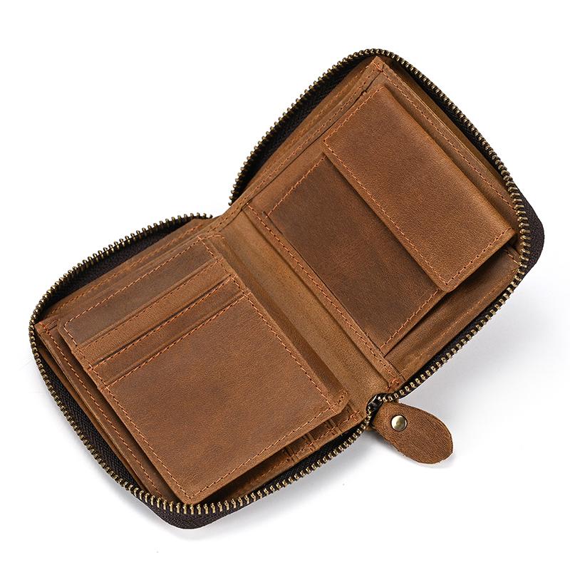 2026 New Short Wallet Men Women Vintage Fashion Card Holder Zipper Coin Purse Crazy Horse Leather Mens Slim Zipper Purse Wallet