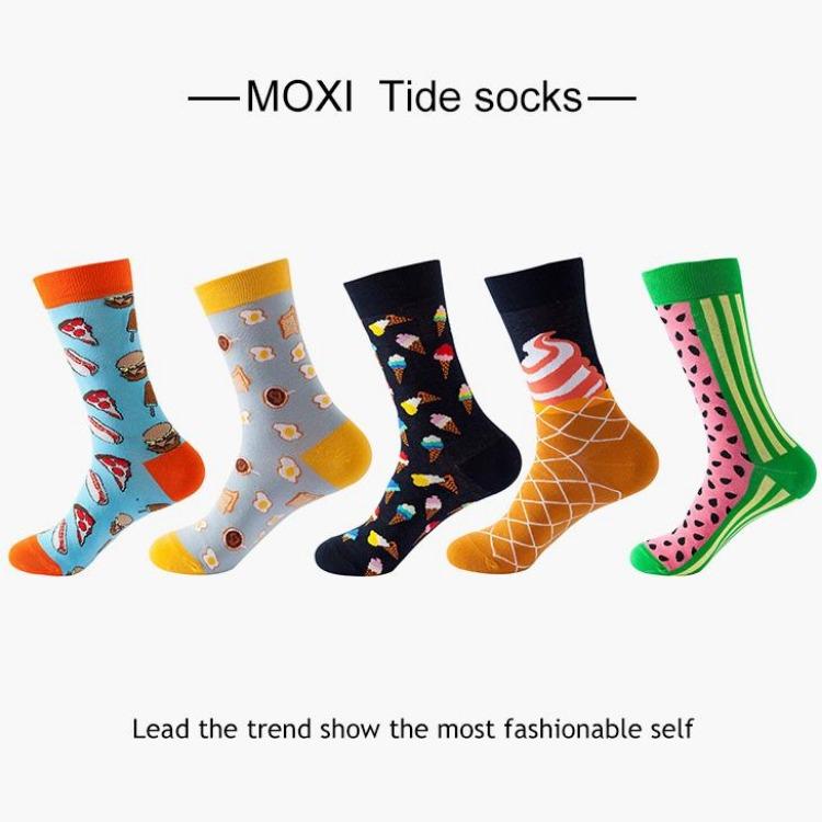 5 Pairs/Pack Couples Happy Funny Socks Cotton EU 37-43 Men Cartoon Fruits Flowers Animals Streetwear Harajuku Socks