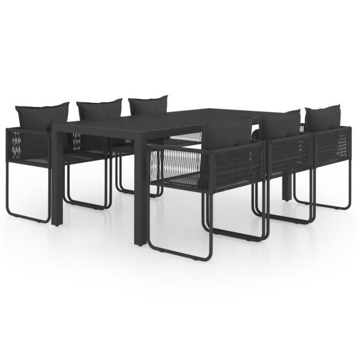 VidaXL Salon de jardin 7 pcs PVC Résine tressée Noir