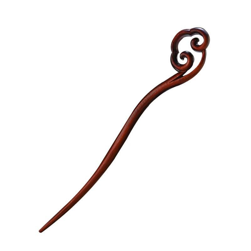 Red Sandalwood Women's Retro Hanfu Hairpins: Hollow Carved Moon Rabbit Wooden Ornaments