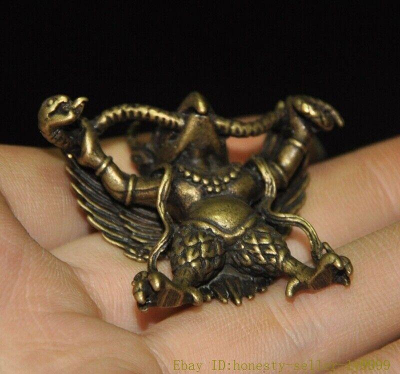 1" Tibet Bronze Pray Exorcism Redpoll Winged Garuda Bird Eagle Buddha Statue