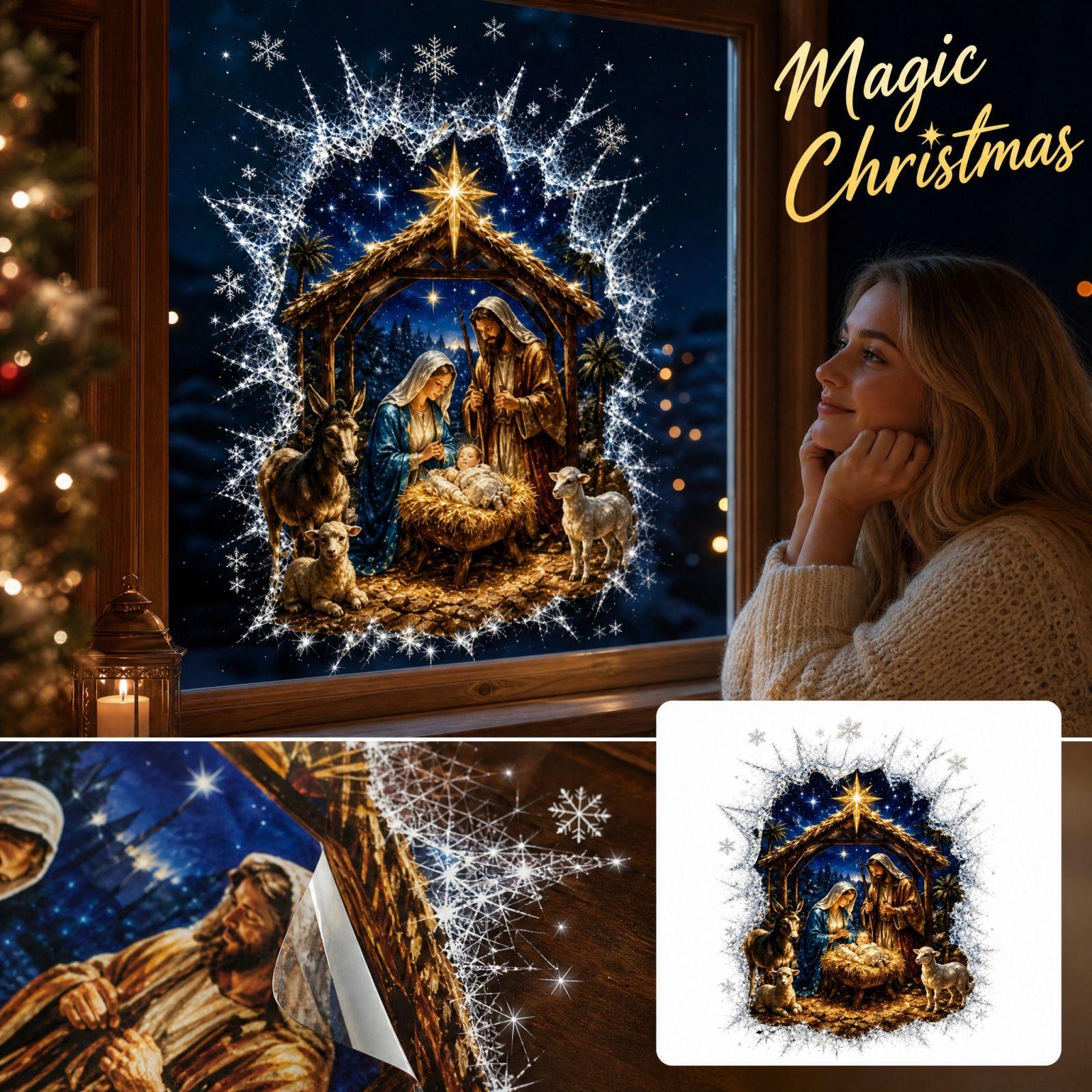 Weihnachtsfensteraufkleber 30 cm für die Dekoration von Ferienhäusern, Festlicher Winter-Szenen-Aufkleber für Glasflächen One Size