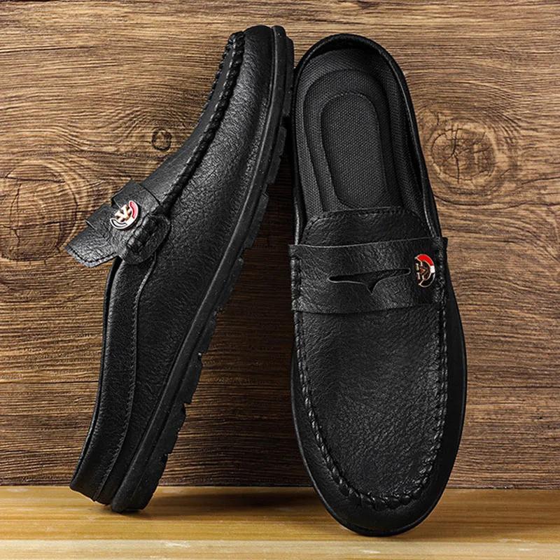 

Мюли Мужская обувь Мягкая кожаная микрофибра Пенни-лоферы Удобная обувь на плоской подошве Мужская повседневная обувь без застежек Полутапочки Мокасины Homme 39 чёрный