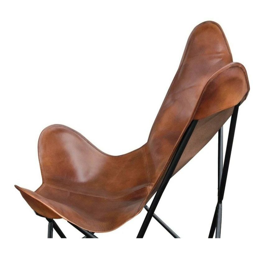 {Doar husă} Scaun fluture din piele de bivol lucrat manual, modern, de accent pentru lounge, de schimb