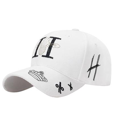 Baseball English CZ026 [White Fang] Hat, Cap, Logo, Letters, Brim, Cap, Stylish, Pop, Bee, Cool, Men's, Women's, (White)