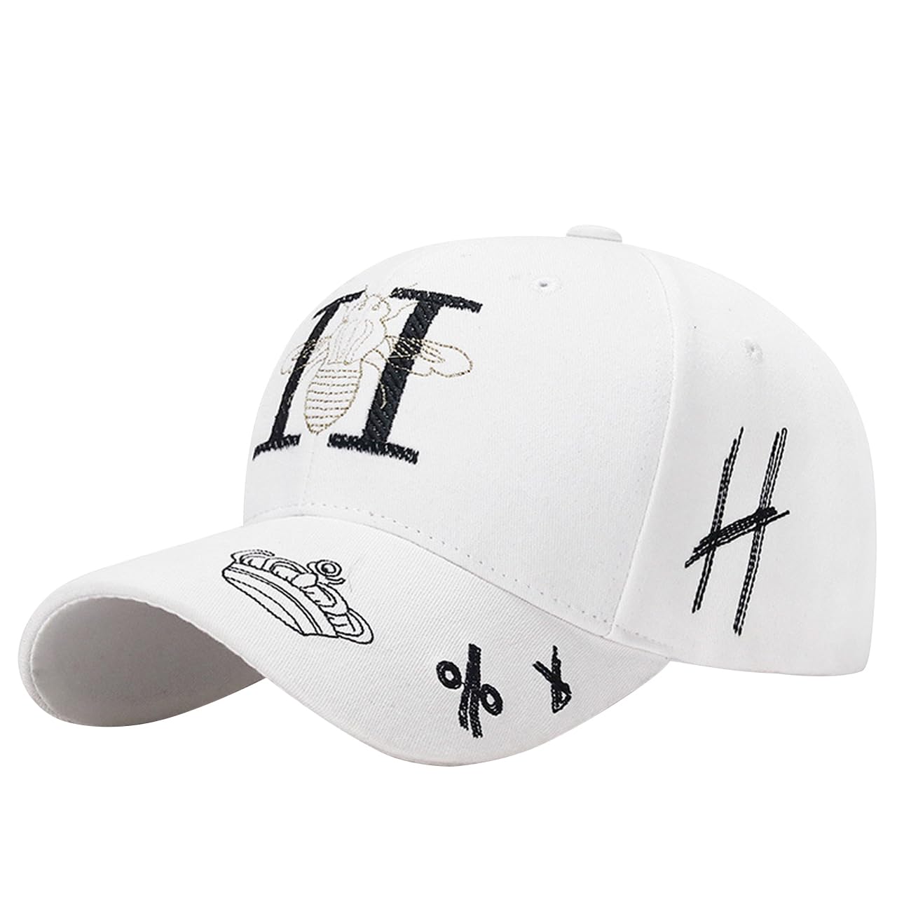 

Baseball English CZ026 [White Fang] Hat, Cap, Logo, Letters, Brim, Cap, Stylish, Pop, Bee, Cool, Men s, Women s, (White) белый