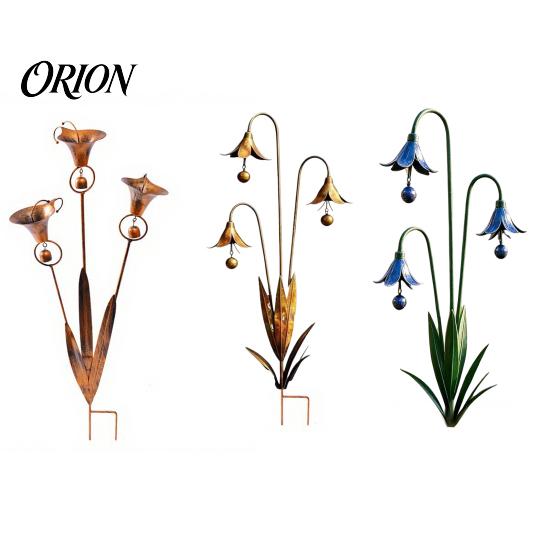 All-weather Garden Ornament Calla Lily Stake with Bells, 24 Inch Metal Triple Flower Wind Chime, Weatherproof Iron Outdoor for Patio Lawn Bed,