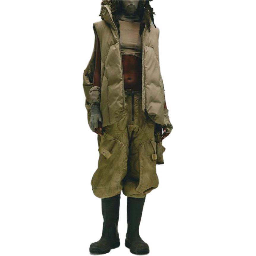 Adidas Originals X Hamcus FW23 Solid Color Three-Stripe Logo Zip-Up Hooded Down Jacket Unisex Outerwear Khaki IY5050