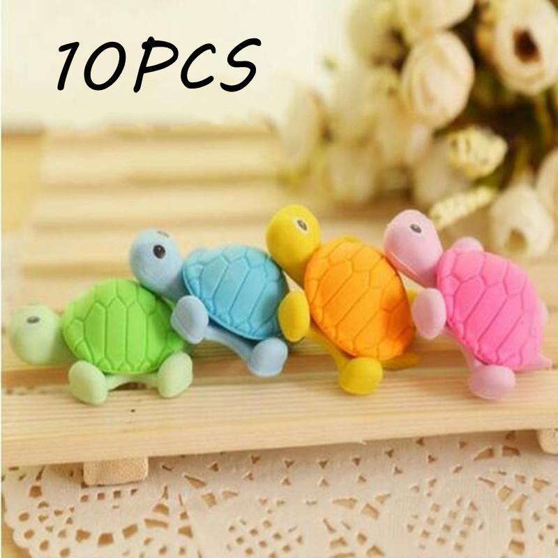 10Pcs/Set Cartoon Lovely Little Turtle Eraser Kids Colorful Stationery School Supplies Random Color Home Decor Children Gift