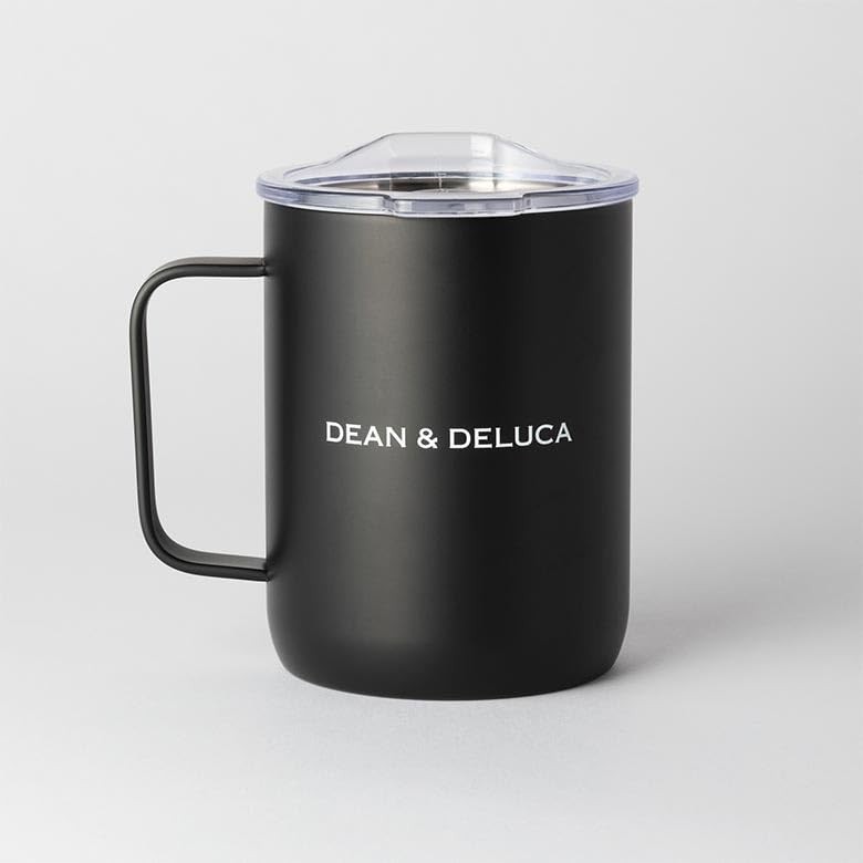 DEAN & DELUCA Stainless Steel Mug with Lid, Black, 300ml, Keeps Drinks Hot and Cold
