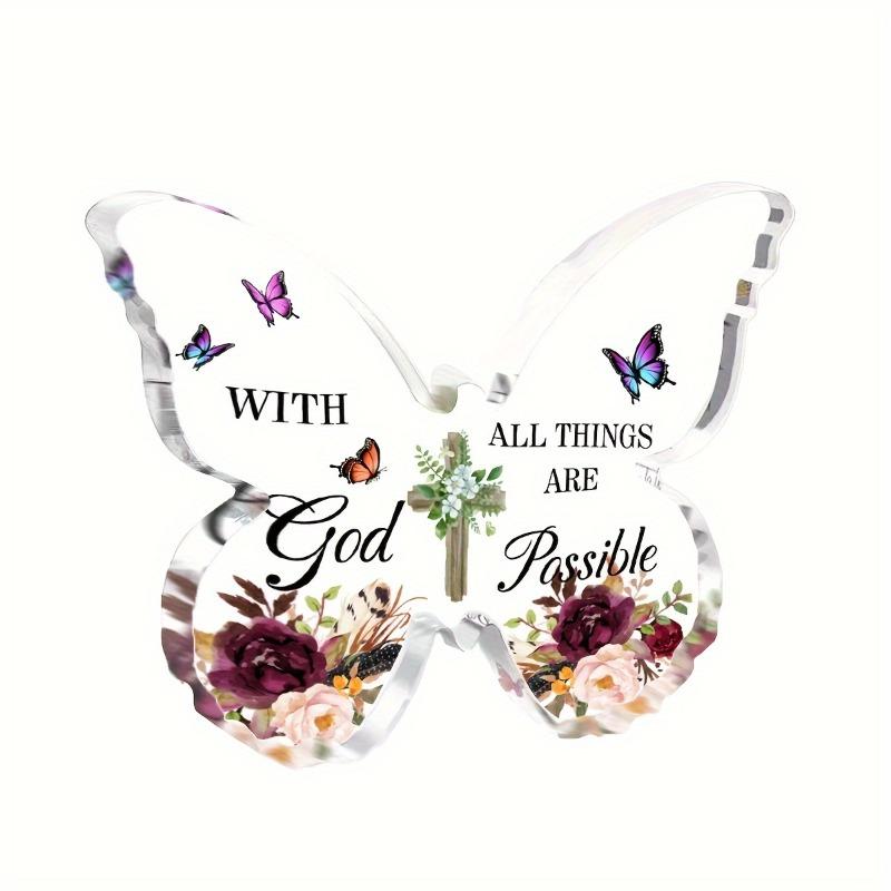 2D Flat Inspirational Bible Verse Acrylic Butterfly Plaque, Scripture Design, Suitable for Wall Decoration, Porch, Room, Villa, Accents Home, Hallway,