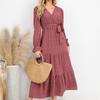 GMXIA Autumn and Winter New Solid Color Big Swing Casual Dress New Women's Long Skirt