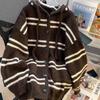 Korean Striped Hooded Cardigan Sweater for Women - 2025 Autumn/Winter