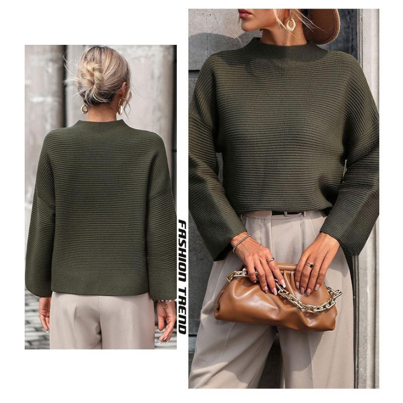 Autumn New Nine Point Sleeve Pullover Sweater Loose Women's Top Solid Color Long Sleeved Base Shirt Casual Versatile
