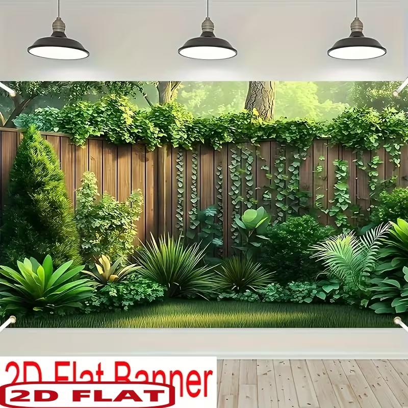 2D Rustic Wood Fence Lush Green Plant Backdrop Outdoor Garden Portrait Decor Background