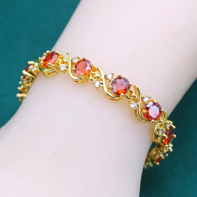 Elegant Vintage-Inspired  Golden Plated Bracelet With Olive Green Zirconia For Women Jewelry, Ideal For Valentine'S Day